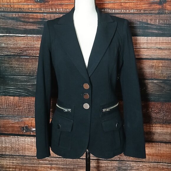 Cache Contour Collection Jacket Blazer Size S Black Embellished Ponte Made in US - Picture 2 of 9